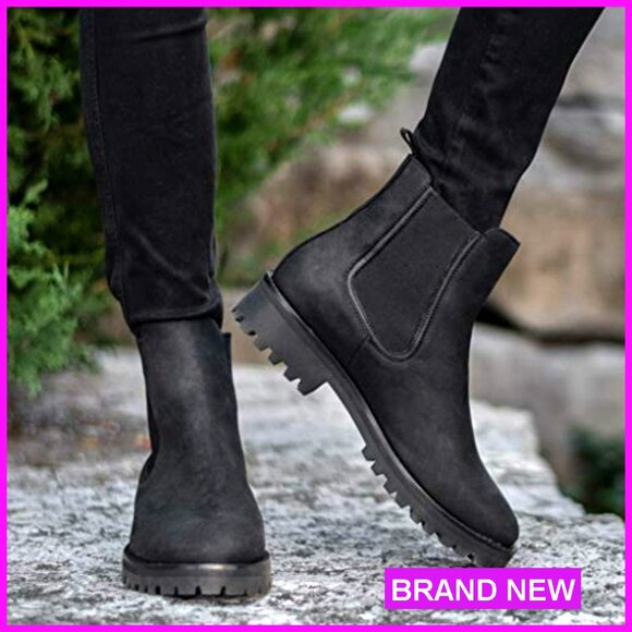 Leather Chelsea Boots Rugged Ankle Boots Slip On Comfort Durable Women's Shoes - Picture 3 of 7
